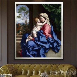 Tranh công giáo Mẹ Maria vui chơi cùng Chúa hài nhi psd