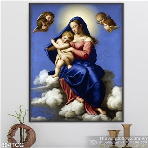 Tranh Maria bên Chúa hài nhi trên trời