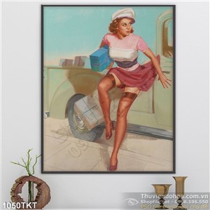 Tranh khỏa thân nghệ thuật người mẫu bên xe
