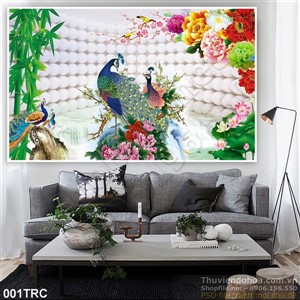 Tranh công và hoa mẫu đơn trang trí tường