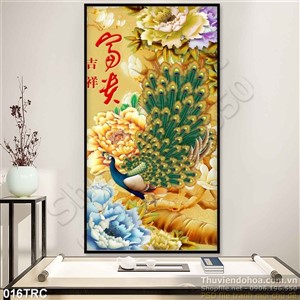 Tranh kim tiền chim công trang trí Tết