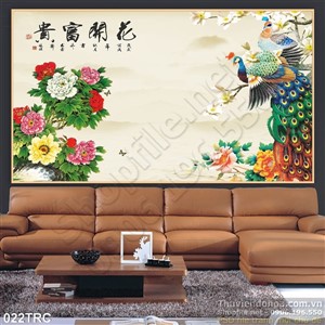 Tranh thư pháp chim công treo tường