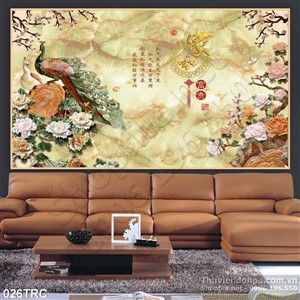 Tranh giả ngọc chim công treo tường