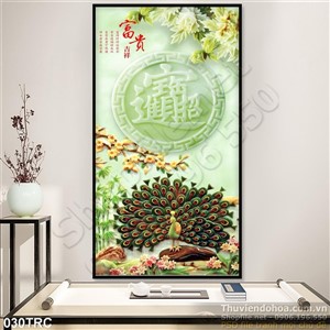 Tranh giả ngọc chim công thư pháp