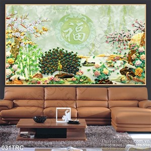 Tranh giả ngọc chim công trang trí phòng khách