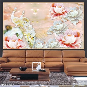 Tranh chim công và hoa mẫu đơn giả ngọc treo tường