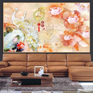 Tranh giả ngọc chim công thư pháp