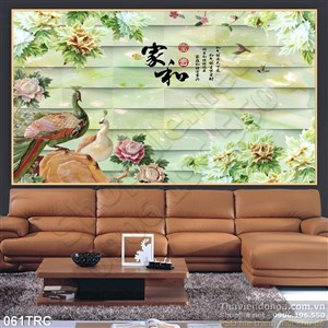 Tranh chim công thư pháp giả ngọc