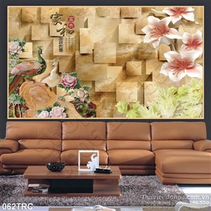 Tranh chim công thư pháp trang trí tường