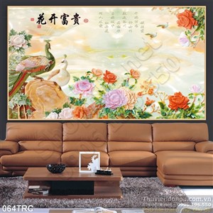 Tranh chim công thư pháp giả ngọc