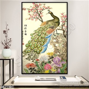 Tranh chim phượng thư pháp trang trí phòng khách