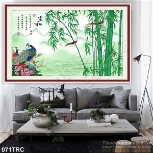 Tranh thư pháp chim công treo tường