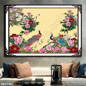 Tranh chim công và hoa mẫu đơn