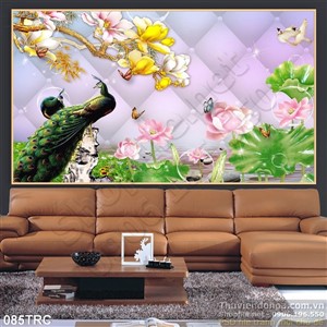 Tranh chim công kim tiền trang trí Tết