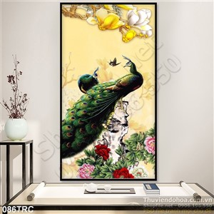 Tranh chim công và hoa đào kim tiền