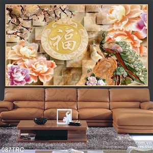 Tranh giả ngọc chim công trang trí