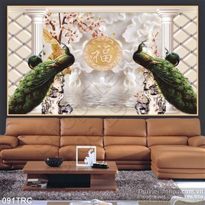 Tranh chim công giả ngọc treo tường