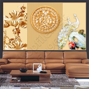 Tranh chim công điêu khắc trang trí phòng khách
