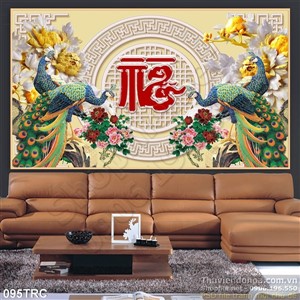 Tranh chim công điêu khắc trang trí tường