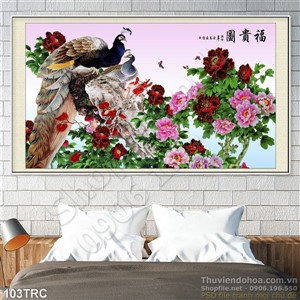 Tranh chim công và hoa treo tường