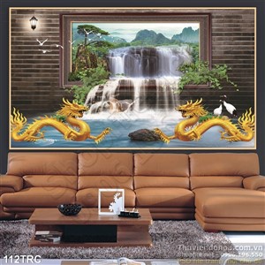 Tranh Rồng và thác nước treo tường