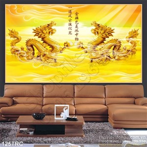 Tranh Rồng thư pháp kim tiền