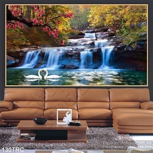 Tranh thiên nga bên thác nước