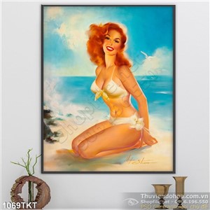 Tranh khỏa thân nghệ thuật sơn dầu trên biển