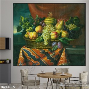 Tranh tĩnh vật hoa quả sơn dầu treo tường phòng ăn