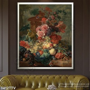Tranh tĩnh vật hoa quả sơn dầu treo tường phòng ăn
