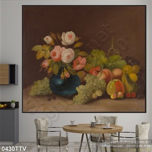 Tranh tĩnh vật hoa quả sơn dầu treo tường độc đáo