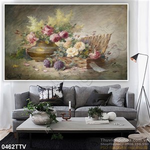 Tranh tĩnh vật hoa quả sơn dầu trang trí phòng ngủ
