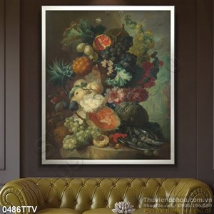 Tranh tĩnh vật hoa quả sơn dầu trang trí phòng khách
