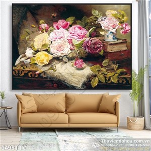 Tranh tĩnh vật hoa quả sơn dầu trang trí phòng ngủ