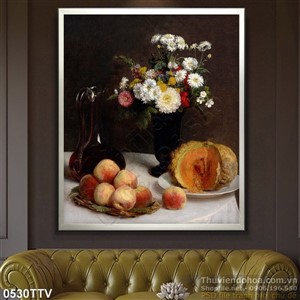 Tranh tĩnh vật hoa quả sơn dầu treo tường phòng ăn