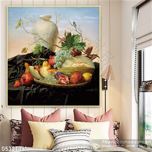 Tranh tĩnh vật hoa quả sơn dầu treo tường