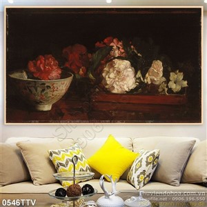 Tranh tĩnh vật hoa quả sơn dầu treo tường phòng ăn