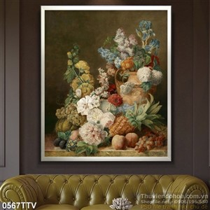 Tranh tĩnh vật hoa quả sơn dầu trang trí phòng ăn
