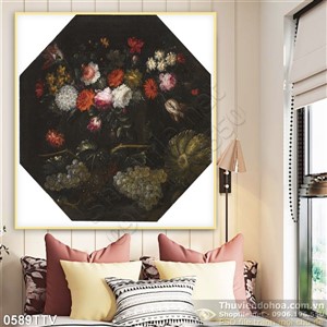 Tranh tĩnh vật hoa quả sơn dầu in gạch