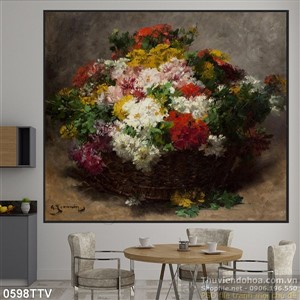 Tranh tĩnh vật hoa quả sơn dầu trang trí phòng khách