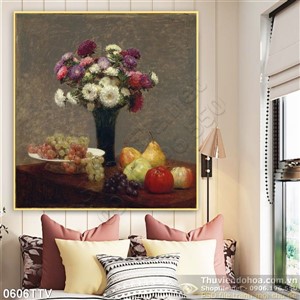 Tranh tĩnh vật hoa quả sơn dầu treo tường đẹp