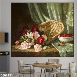 Tranh tĩnh vật hoa quả sơn dầu treo tường phòng bếp