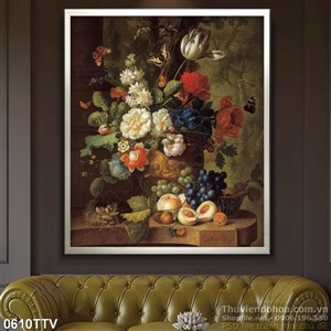 Tranh tĩnh vật hoa quả sơn dầu treo tường phòng ăn