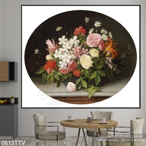 Tranh tĩnh vật hoa quả sơn dầu in gạch đẹp