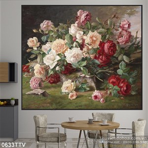 Tranh tĩnh vật hoa quả sơn dầu treo tường