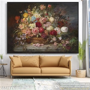 Tranh tĩnh vật hoa quả sơn dầu treo tường