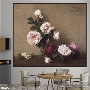 Tranh tĩnh vật hoa quả sơn dầu trang trí phòng ngủ