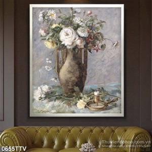 Tranh tĩnh vật hoa quả sơn dầu dán tường phòng ngủ