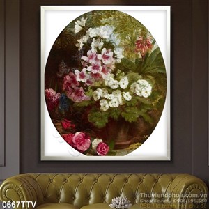 Tranh tĩnh vật hoa quả sơn dầu in gạch