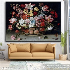 Tranh tĩnh vật hoa quả sơn dầu treo tường